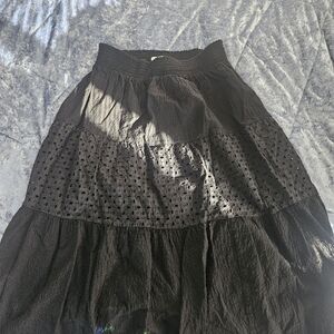 Nine West Black Smocked Eyelet Tiered Maxi Dress Size Medium